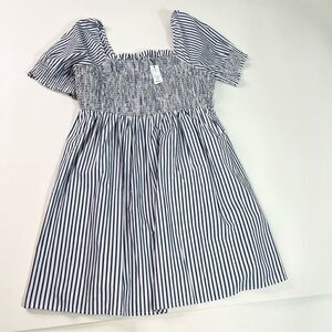 Draper James Dress Womens 1X Blue White Striped Puff Sleeve Square Neck NWT